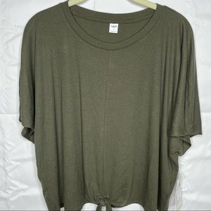 Army green activewear tie front t shirt